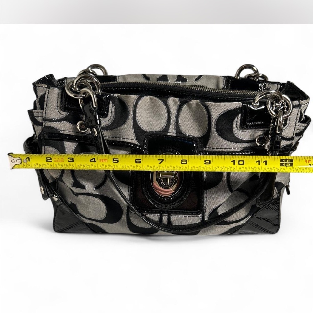 Coach Chelsea Signature Tote In Black and Gray w/ Patent Leather Trim - Picture 7 of 8